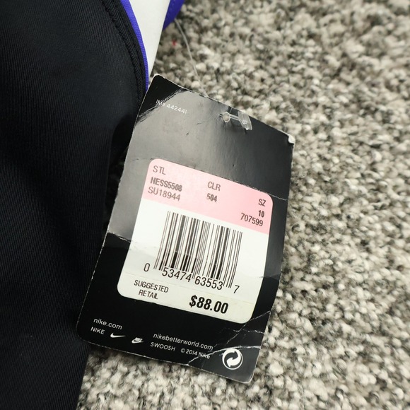 Nike Swimsuit‎ Women's 10 Black White Purple One Piece Athletic Training New - Picture 3 of 9